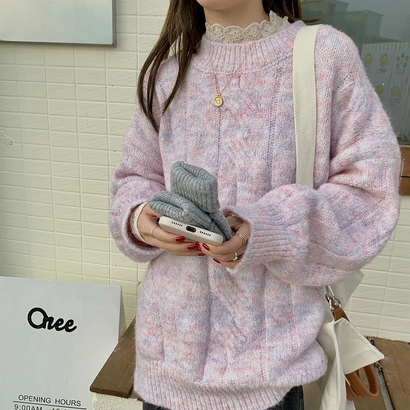 

Korean Style Wide Leg Pants Top Autumn and Winter Fashionable T-shirt Female round Neck Sweater