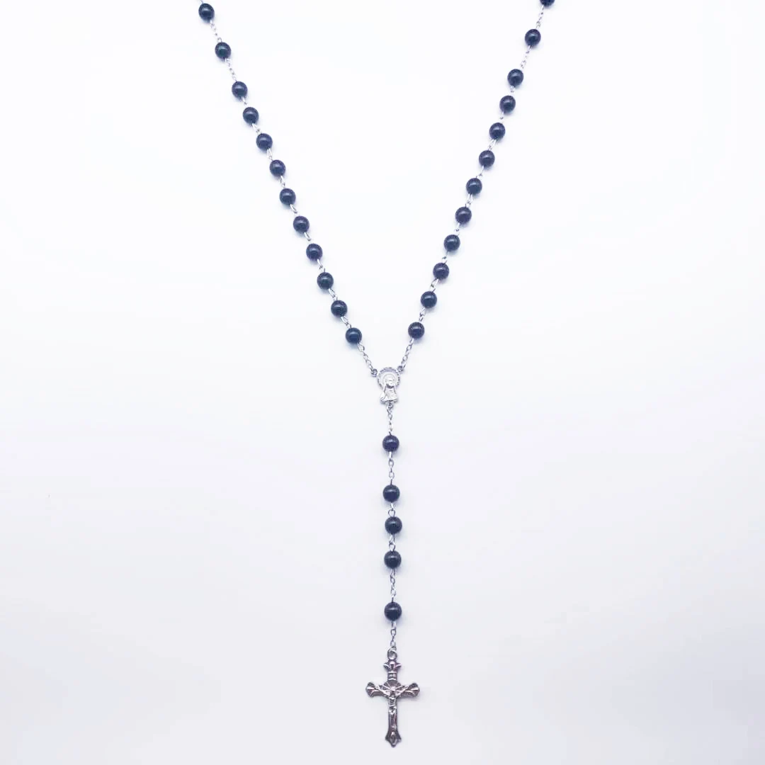 Католический крест с изображением девы Марии и Иисуса Христа Черные Четки