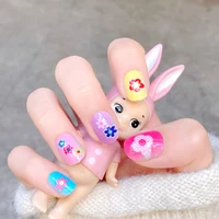 kid fake nails cartoon nail art 24pcsset detachable cute nail stickers glue 6styles for little girls manicure tool