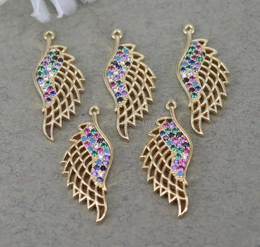 10 шт. золотые металлические медные микрозакрепки красочные CZ Крылья Подвески