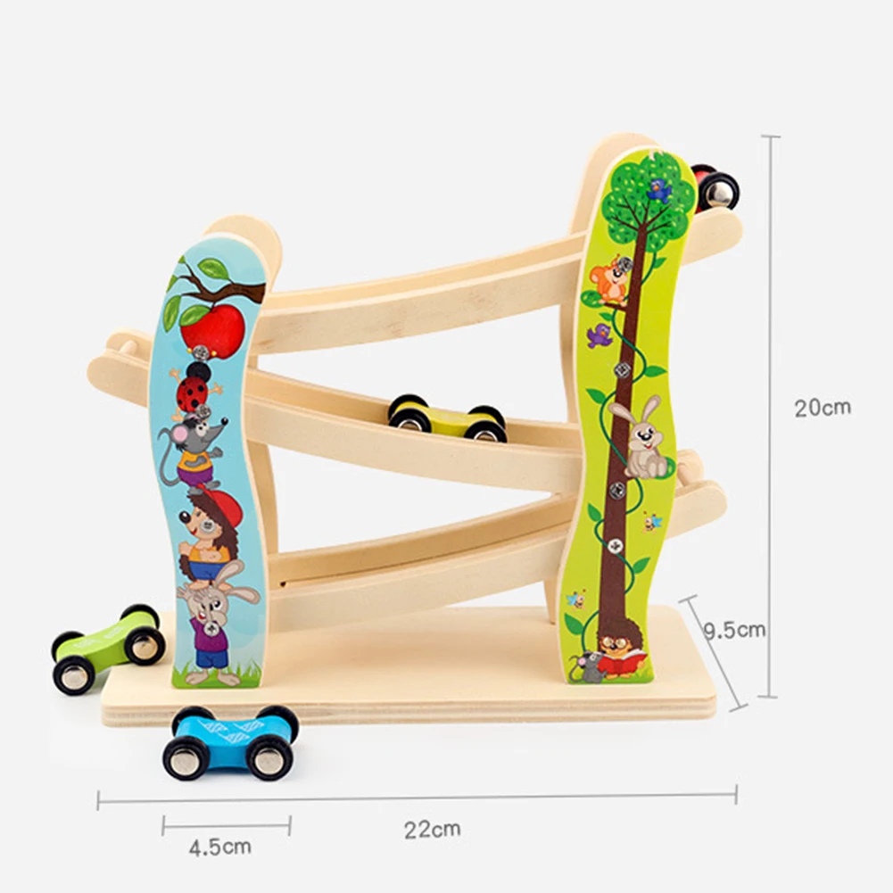 

Cartoon Children Wooden Ladder Gliding Car Racing Track Educational Slide Toy Birthday Gifts