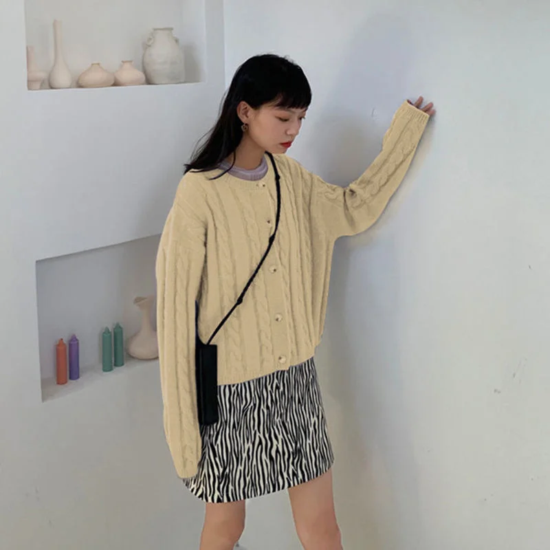 

Women Knitting Sweaters O-Neck Long Sleeve Single Breasted New Sweet Student Casual Femme Cardigans Sweatar Outerwear