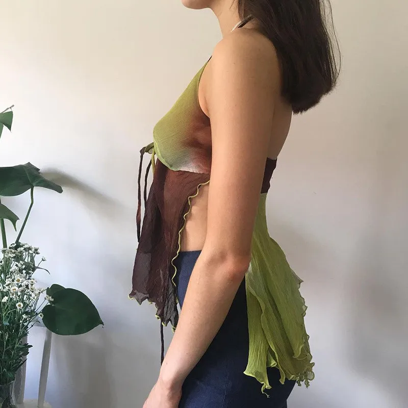 Для женщин укороченный летний топ с низким вырезом на спине расписная Лоскутные