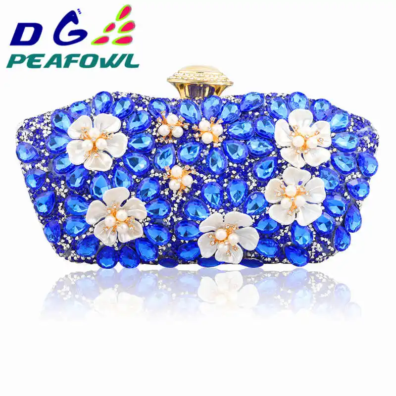dark blue GDPEAFOWL Винтаж Для женщин голубого цвета с бусинами вечерние клатчи, сумки дамские коробка клатчи с жемчугом Свадебные Коктейльные Вечерние Сумки кошельки - Цвет: dark blue