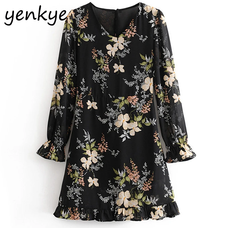 Женское винтажное шифоновое платье с цветочным принтом повседневное летнее v