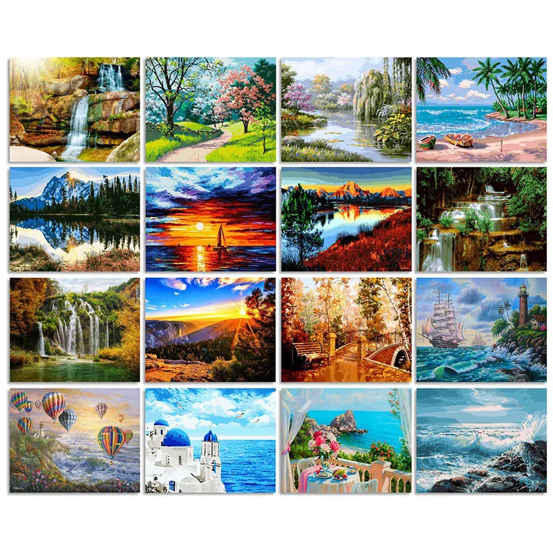 

New 40x50cm DIY Paints By Numbers Landscape Kits Oil Painting By Numbers Set Gift Coloring By Numbers Canvas Wall Set