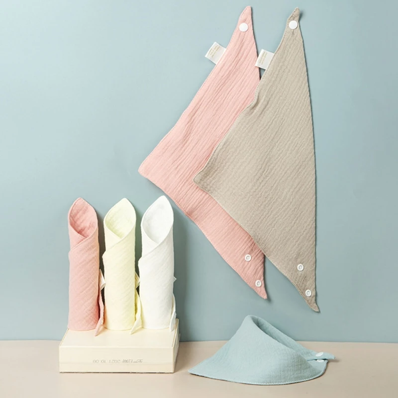 

Baby Bibs Muslin Cotton Newborn Solid Color Scarf Bib Snap Button Soft Triangle Saliva Towel Burp Cloth Feeding Drool