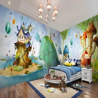 custom 3d photo cartoon forest sea whale mushroom house wallpaper for kids bedroom wall decor non woven relief paper large mural