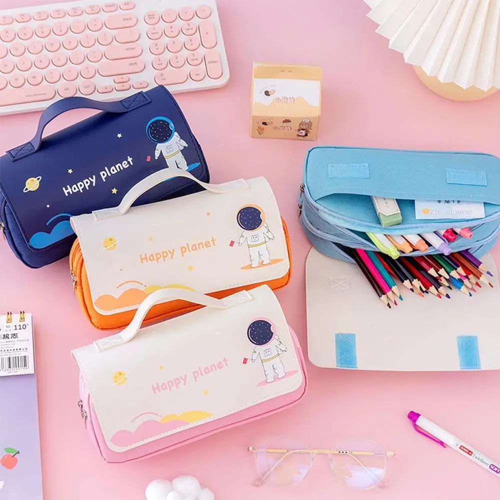 

Kawaii Large-capacity Double-layer Zip Pencil Student Multifunctional Cartoon Cute Station Bag Stationery Portable N7v6