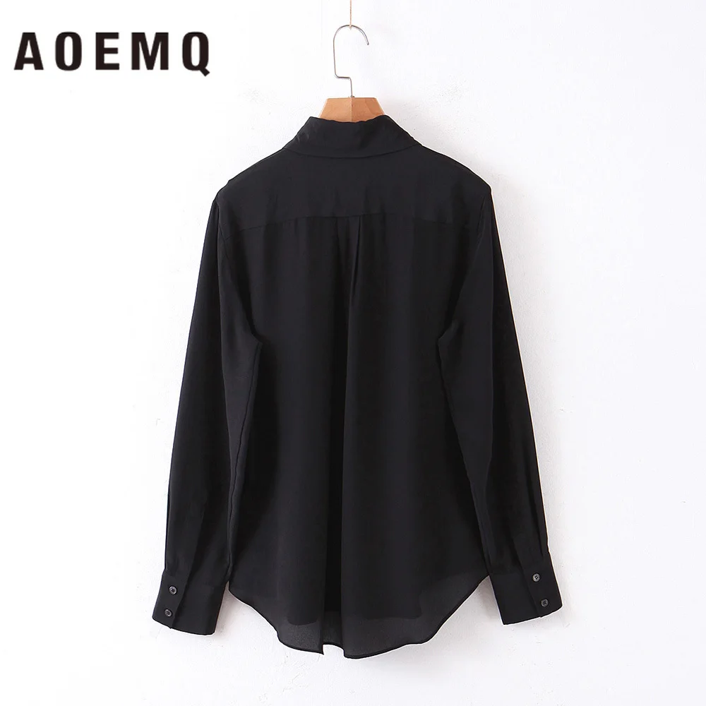 AOEMQ модные рубашки белые/черные однотонные шифоновые свитшоты весенние Рубашки
