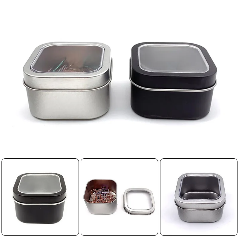 

1 Pcs Silver Blank Jewelry Storage Case Clear Window Top Metal Tin Can Box Crafts Box For Home Storage Damp Proof Containers