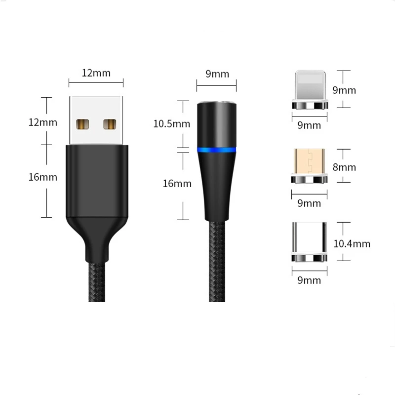 Магнитный USB кабель для Iphone TYPE-C Micro 3A Быстрая зарядка линии передачи данных