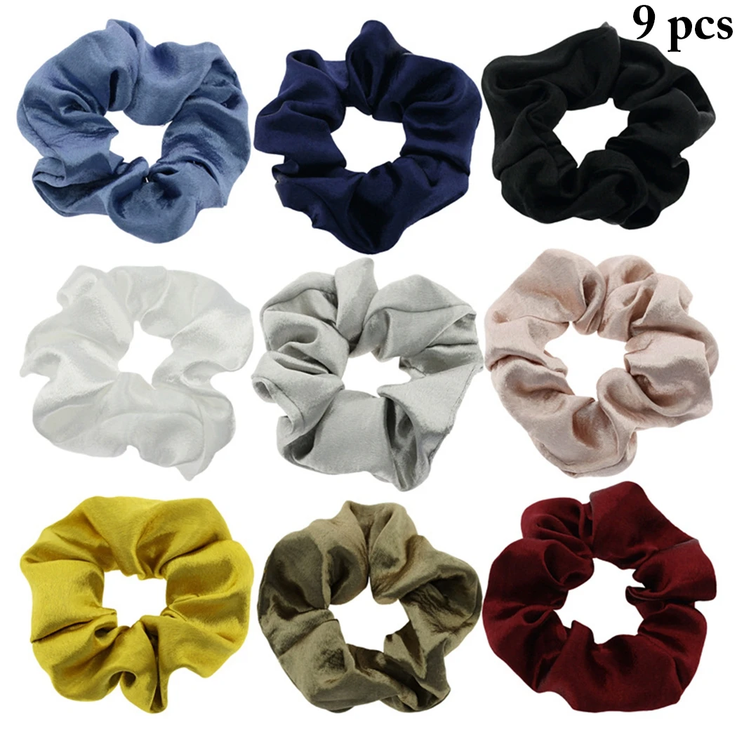 

9pcs Silk Hair Scrunchies Solid Color Hair Rubber Bands Scrunchies Hair Tie Scrunchies Hair Ropes For Women Hair Accessories