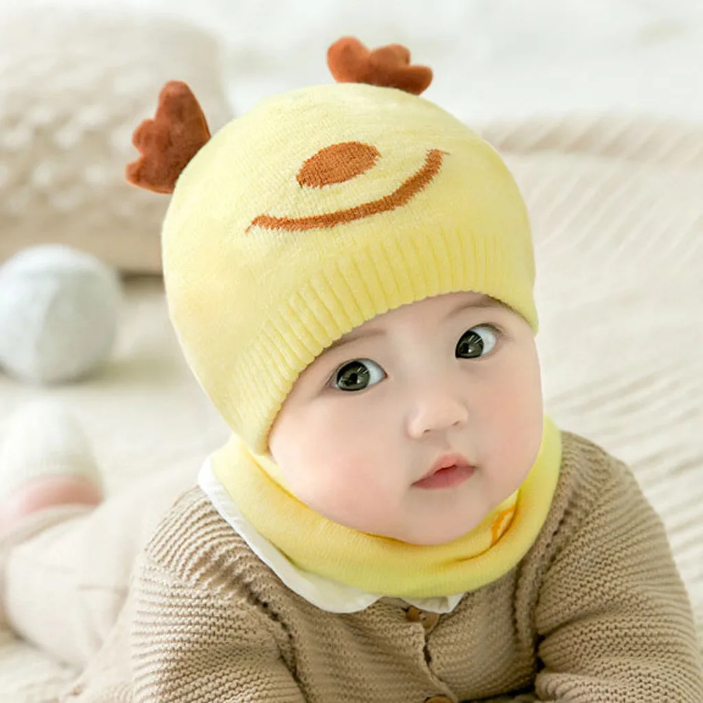 Детские Рождественские вязаные мягкие шапки для мальчиков и девочек + шарф