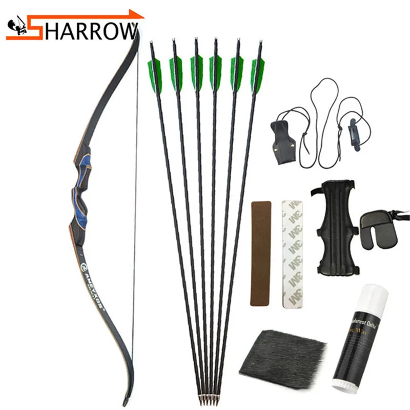 

1 Набор 56 дюймов изогнутый лук 20-50lbs Охота Takwdown Правой Рукой Лук 500 позвоночника углеродную стрелу для практика стрельбы из лука аксессуары