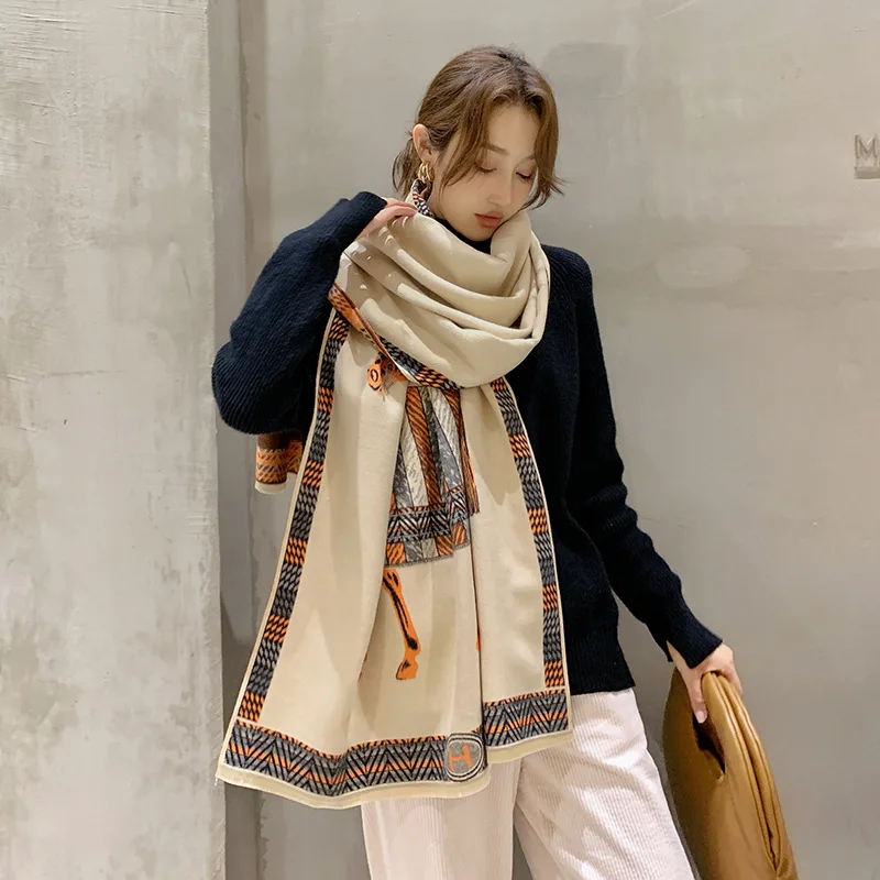 

European and American retro warm scarf women fashion double-sided thickening imitation cashmere student scarf shawl