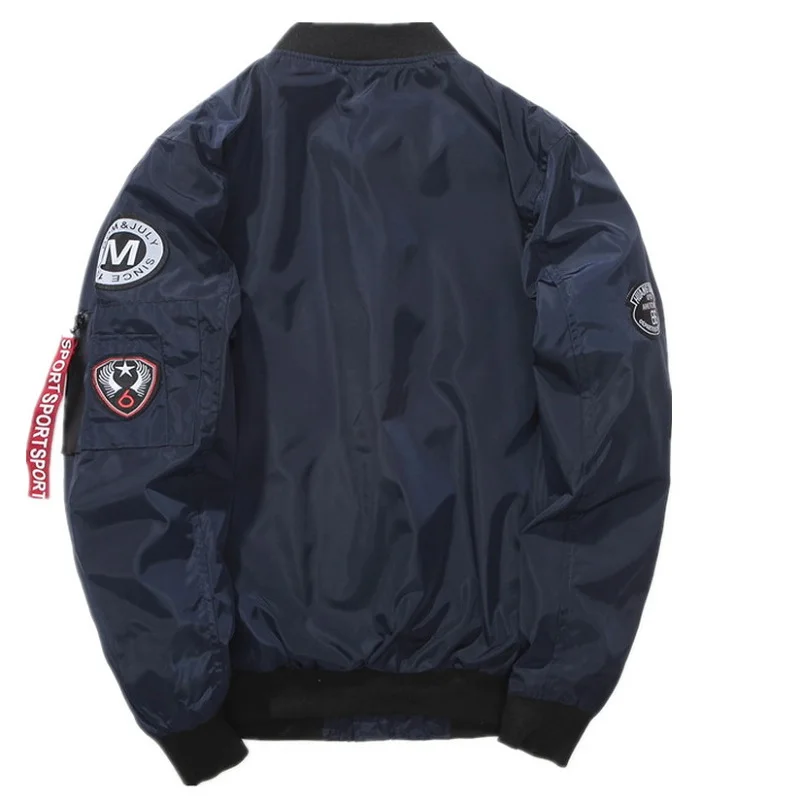 Мужская тонкая куртка бомбер на молнии с заплатками Повседневная ветровка