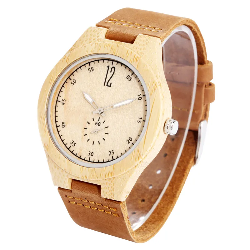 

Delicate Nature Wood Watch Men's Bamboo Wristwatch Quartz Analog Display Brown Soft Leather Strap Luminous Hands Clock Montres