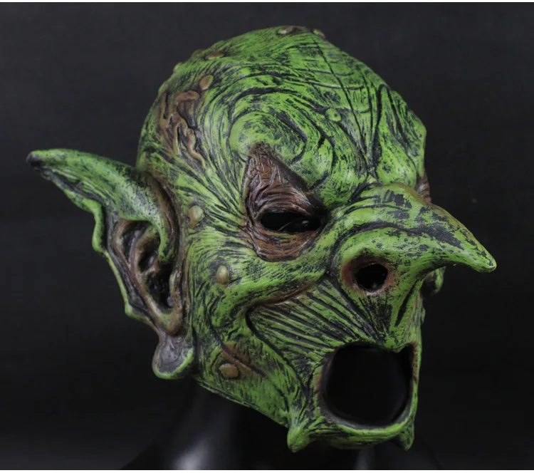 Goblin зеленая маска ведьмы Хэллоуин косплей, карнавальный костюм фестиваль Полная Голова маска зеленый эльф страшная маска ведьмы вечерние реквизиты