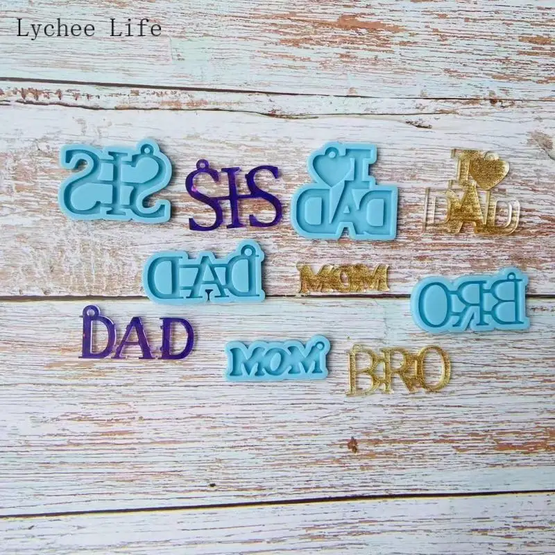 

Lychee Life Dad Mom Key Pendant Printed Mold Silicone Resin Epoxy Molud Craft DIY Necklace Jewelry Pendant Polymer Clay