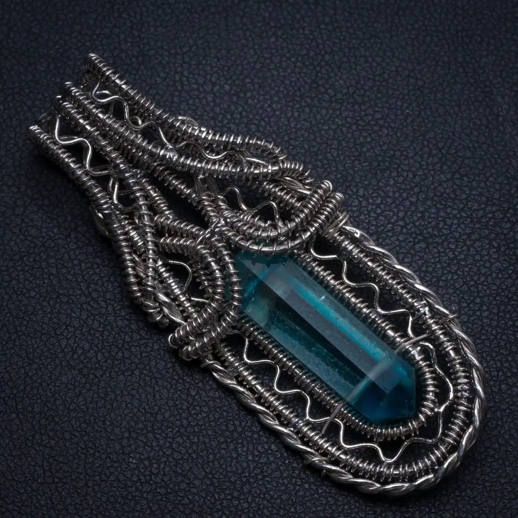 Натуральная окрашенная синяя аура кварцевый уникальный кулон ручной работы из