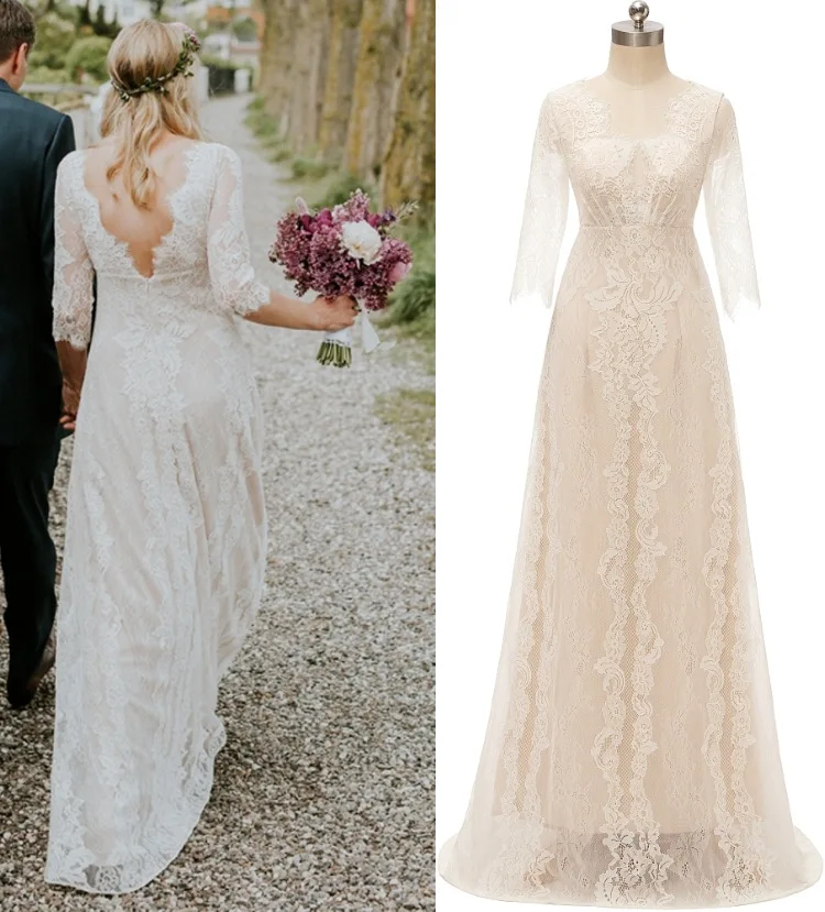 

FENTEFEN 2021 Simple Lace Light Bohemian Wedding Dress Bridal Gown FN-0020