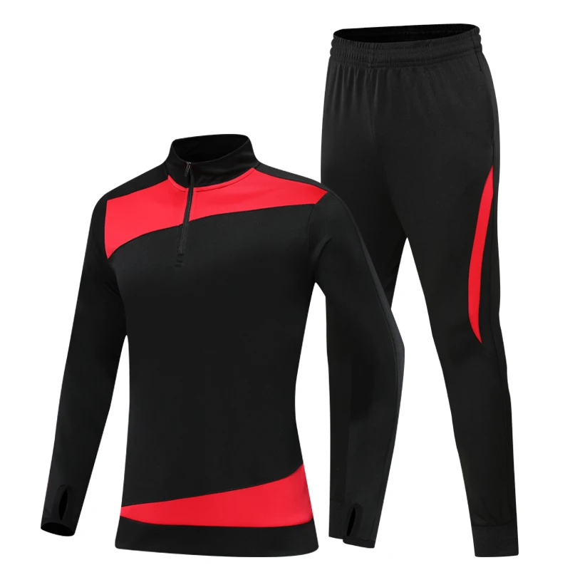 Black Red Детская зимняя спортивная одежда для футбола; Спортивный костюм с длинными рукавами; длинные штаны; трикотажные костюмы для фитнеса и бега; спортивная форма для бега - Цвет: Black Red