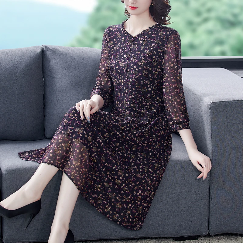 

COIGARSAM Women Dress Summer Spring Casual Three Quarter Sleeve O-Neck Navy Dresses Traf Vestidos Robe