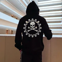 mens hoodies rhinestone skull letters street long sleeve stretch with hat new arrival male hoody hot sale exquisite sweatshirt