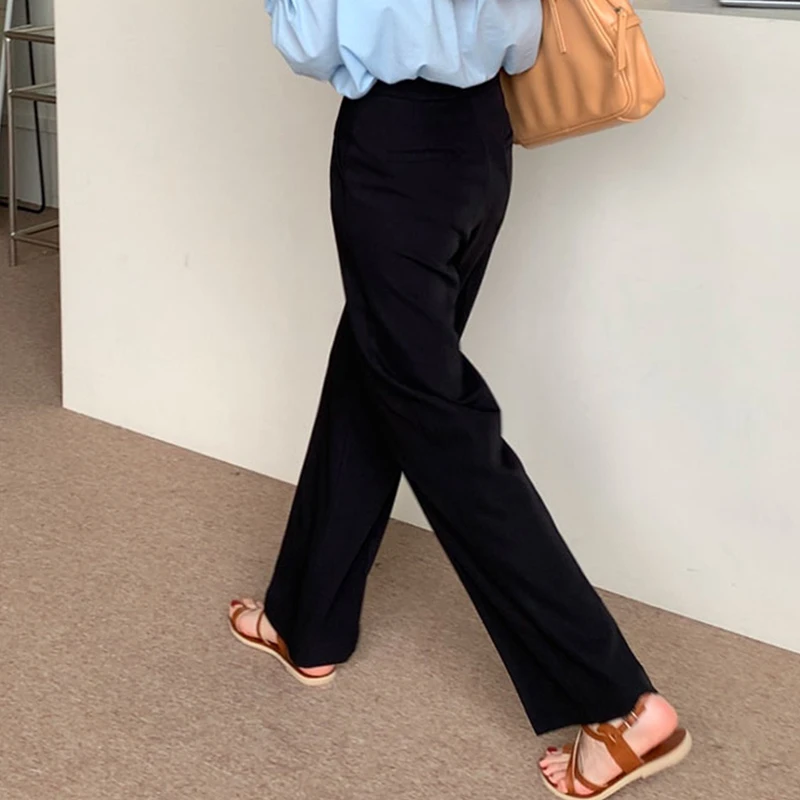 

High-Waist Straight-Leg Suit Pants Woman Korean Solid Button Loose Suit Pants For Women Fashion Slim Women'S Simple Trousers