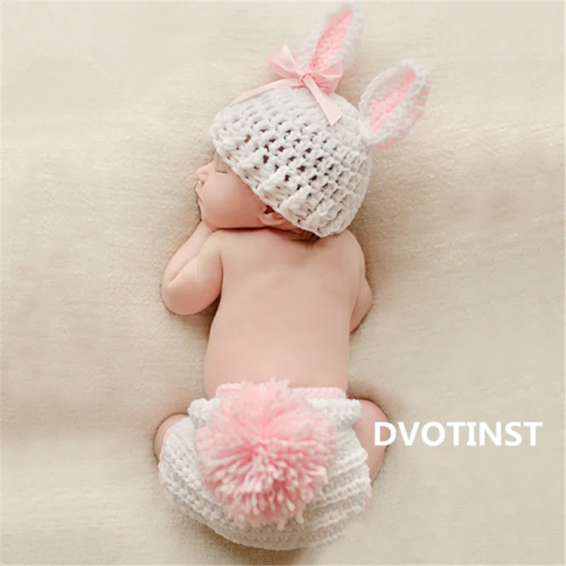 Dvotinst Newborn Props Soft Baby Boy Girls Costume Infant Knitted Rabbit Outfit Set Photography Accessories | Детская одежда и