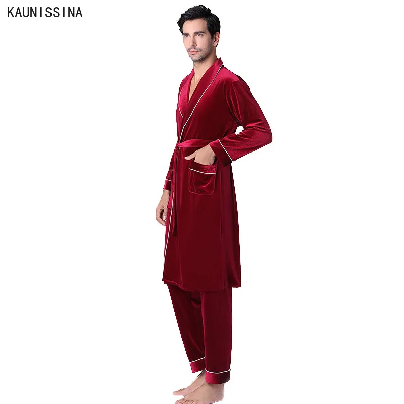 

Mens Winter Pajama Sets Long Kimono Robes Men Sleepwear Winter Loungewear Home Male Warm Two Pieces Sleepwear Sets