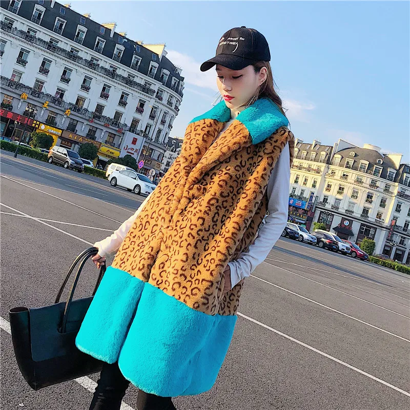 

Women's Coat Winter 2021 New Fur Warm Shoulder Imitation Fur Medium Length Velveteen Warm Leopard Print Fashion Fur Vest