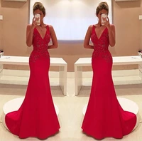 sparkly unique red two straps v neckline sleeveless with appliques long prom gown 2018 robe de soiree bridesmaid dresses