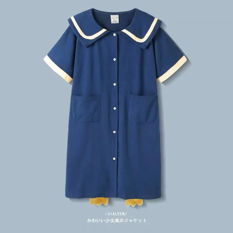 Pajamas Pajamas Skirt Female Summer Cotton High-grade Cotton Short-sleeved Long Student Ins Cute Home Wear Summer