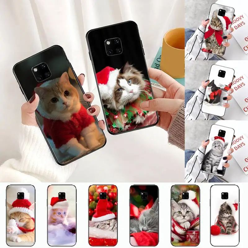 

Christmas cat cute animal Red hat Phone Case For Huawei honor Mate P 10 20 30 40 i 9 8 pro x Lite smart 2019 nova 5t