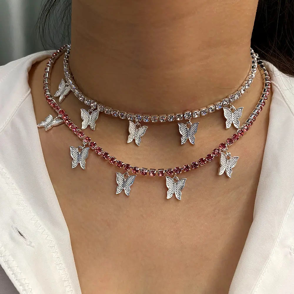 Женское ожерелье с подвеской бабочкой разноцветное роскошное цепочка