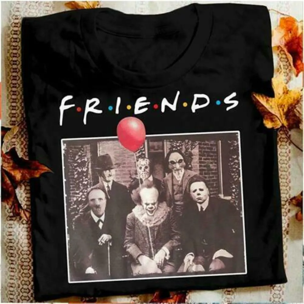 Друзья ужасов Pennywise Майкл Майерс Джейсон Voorhees Хэллоуин Мужская футболка хлопок