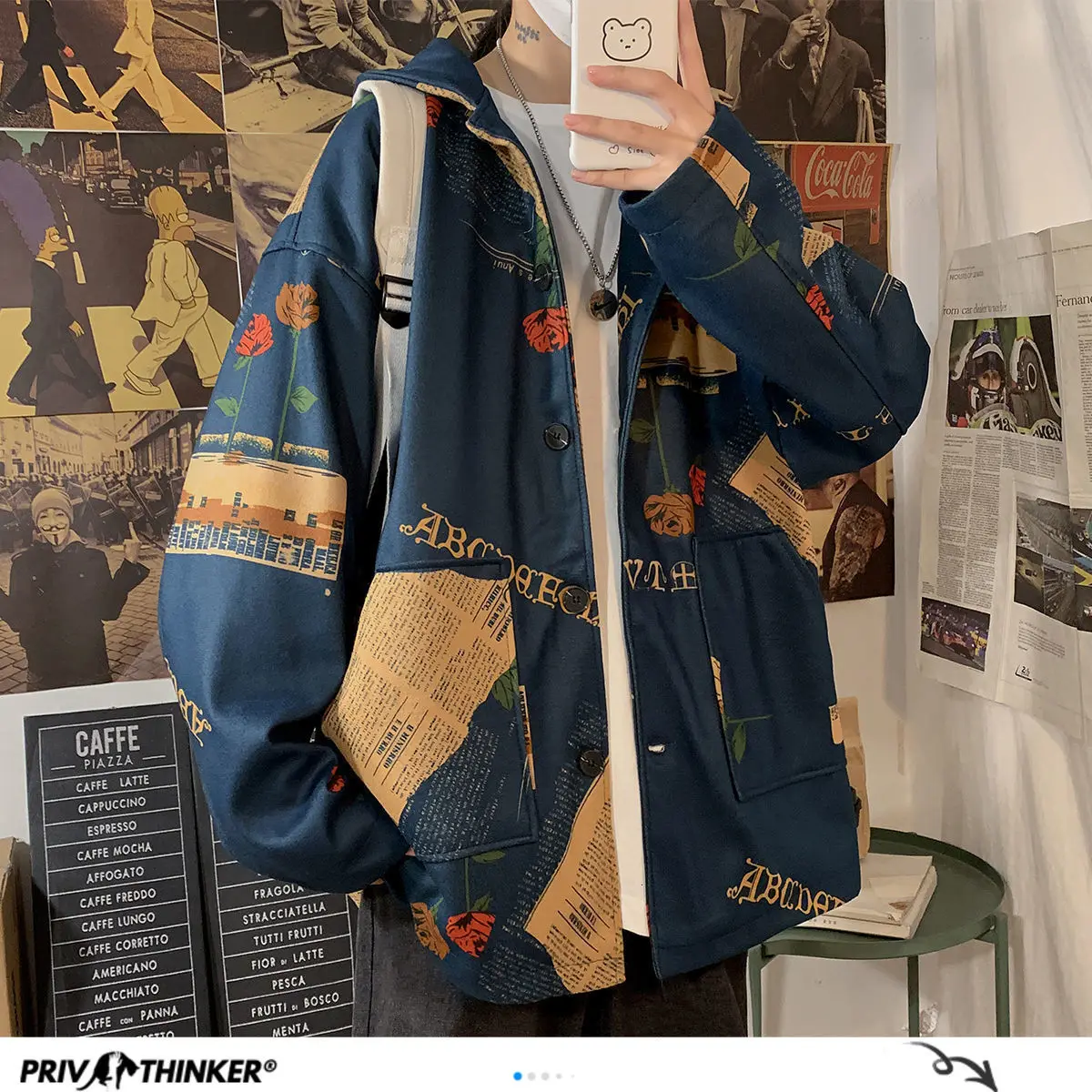 Мужские Винтажные Куртки Оверсайз Privathinker модные повседневные свободные куртки в