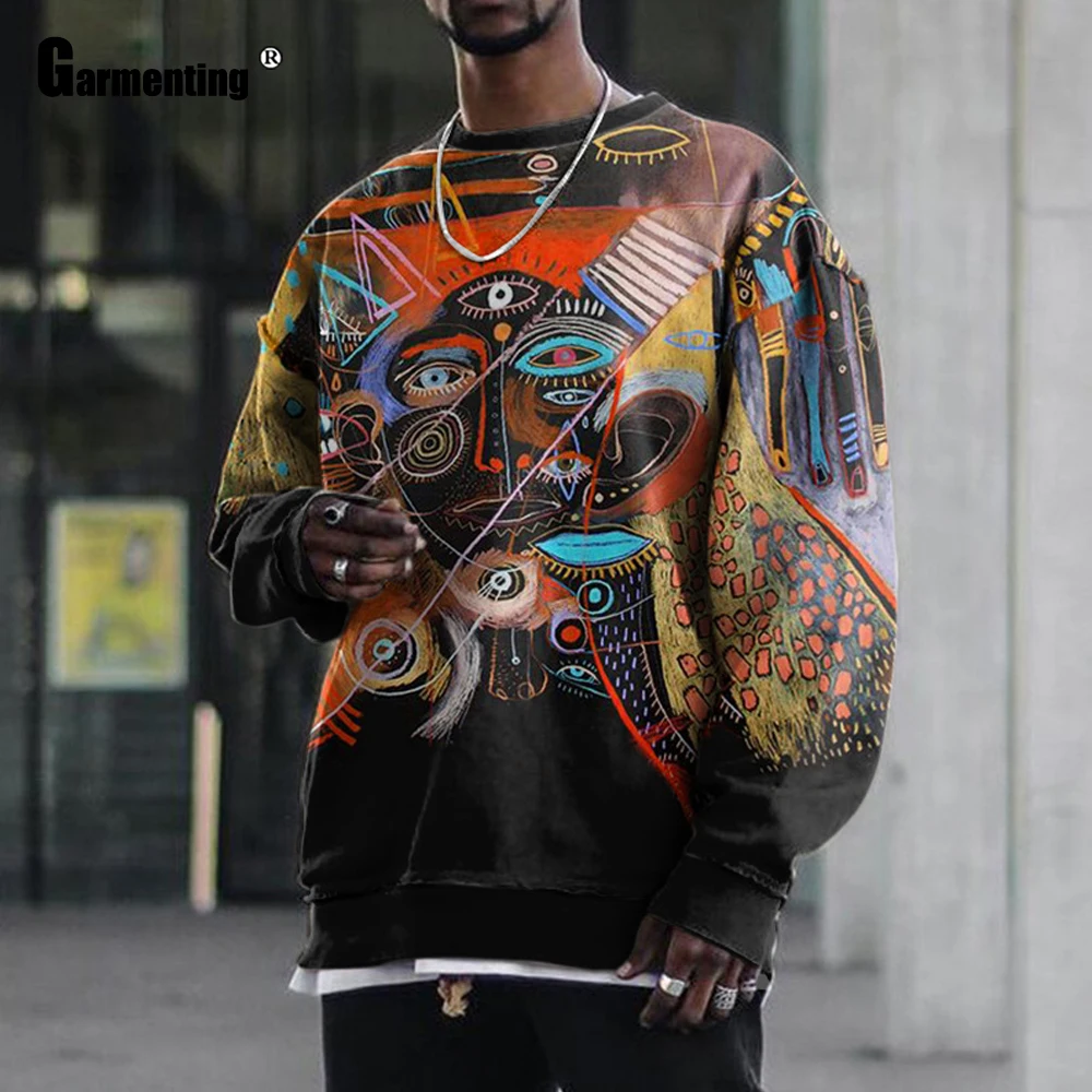 

Garmenting Men Sweatshirt Trend 2021 New Spring Autumn 3D Print Loose Sweatshirt Male Casual Top Pullovers Loose Mens Clothing