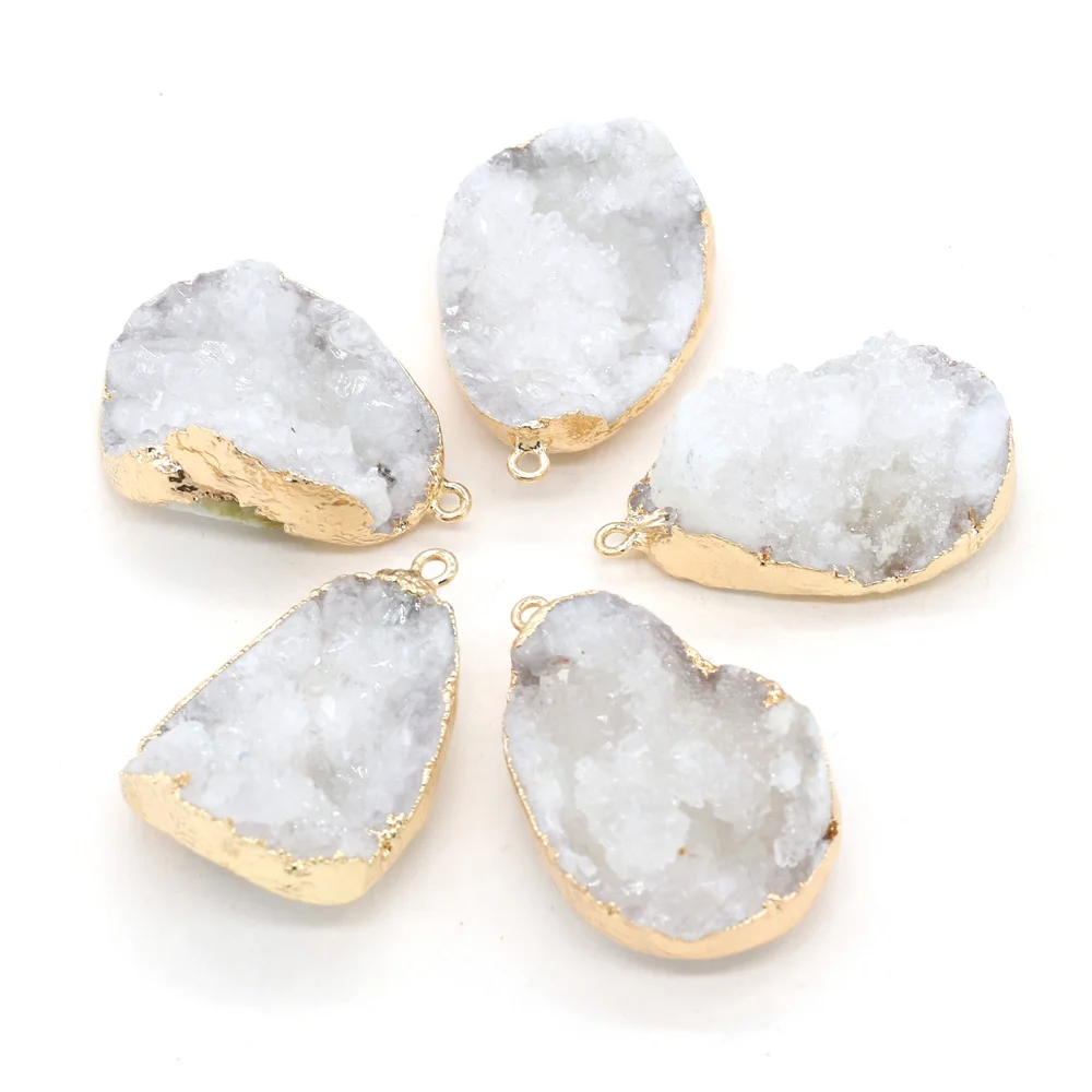 

Natural Druzy Pendant Reiki Heal Golden-plated White Druzys for Charms Jewelry Making DIY Necklace Pendant