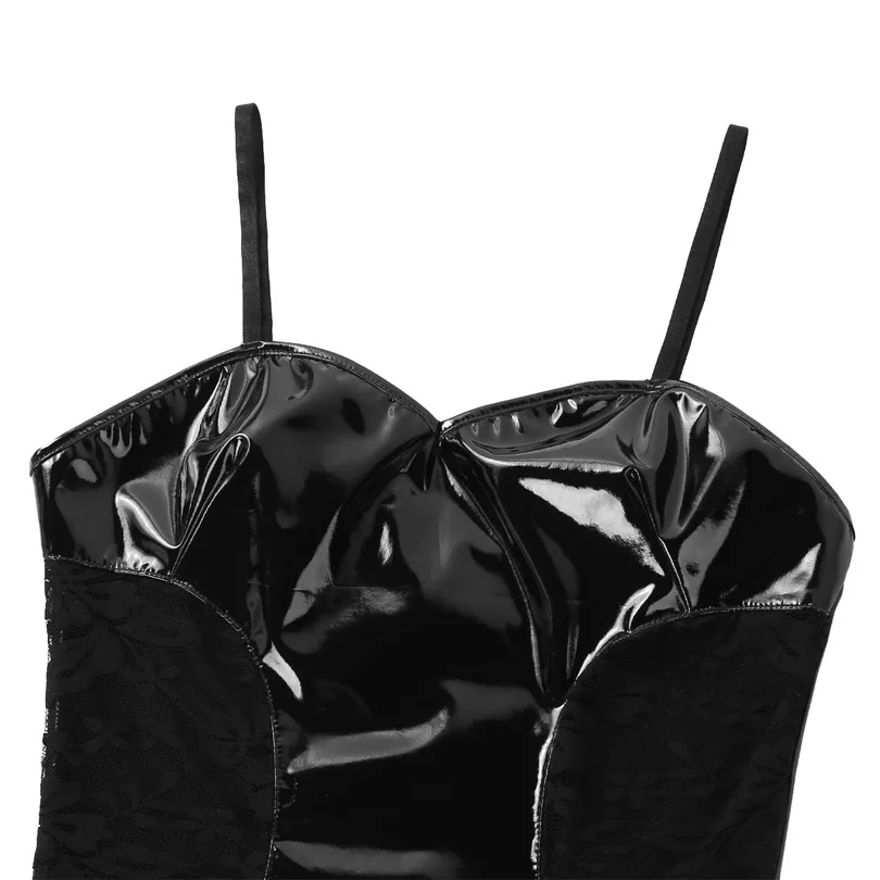 Женское блестящее боди с металлическим блеском латексный костюм-кошка