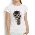 Футболка женская с леопардовым принтом, Реалистичная Милая забавная рубашка с 3D принтом кота, новая белая Повседневная Уличная одежда с коротким рукавом, без наклейки, на лето