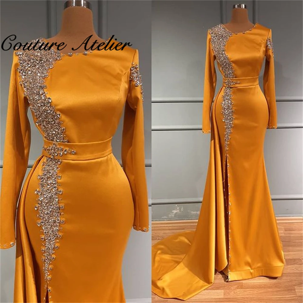 

Mermaid Evening Dresses For Women Elegant Slit Prom Dresses Formal Dinner Gown Beaded Abendkleider