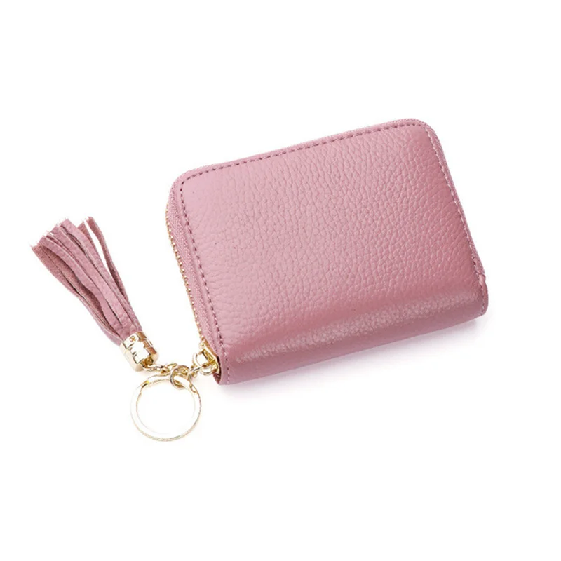 tassel pink PURDORED 1 шт. визитница из натуральной кожи держатель для кредитных карт женский карман на молнии карта унисекс чехол дропшиппинг - Цвет: tassel pink