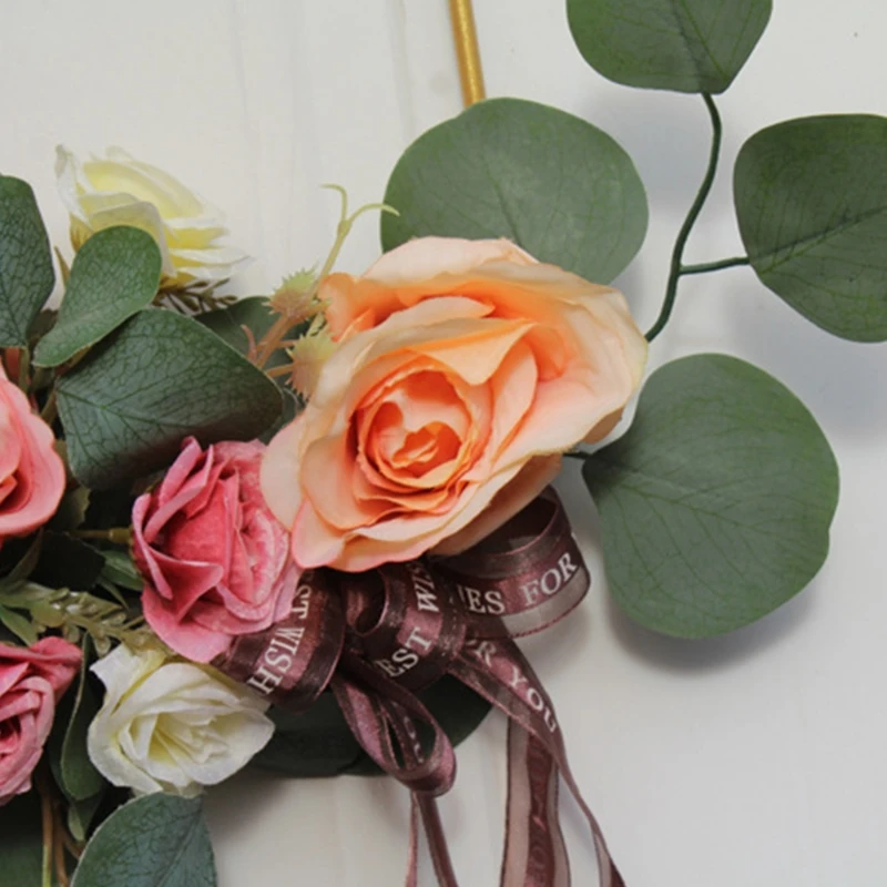 

Обруч с цветочным рисунком, висячий настенный венок, искусственные цветы розы, металлическое кольцо, венок для свадьбы, 12 дюймов