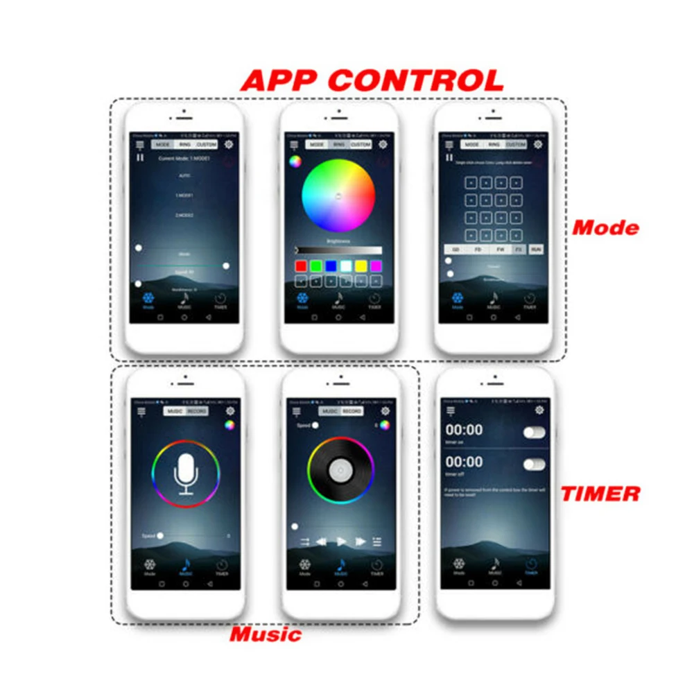 

4PCS Car LED Strip Light Bluetooth Control Multi Color Music Car Strip Light for Car Interior or under Dash