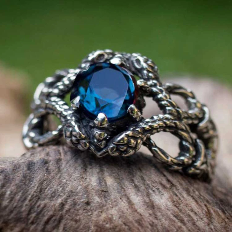 

Creativity Exquisite Fashion Trends Animal Snake Shape Ring For Women Gold/Silver Color Blue CZ Stone Rings Punk Party Jewelry