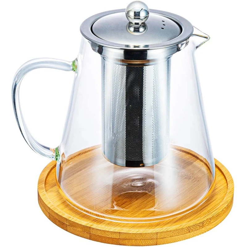 

New Glass Teapot with Stainless Steel Removable Infuser for Loose Leaf Tea, Bonus Tea Kettle & Infuser Coaster, 950Ml