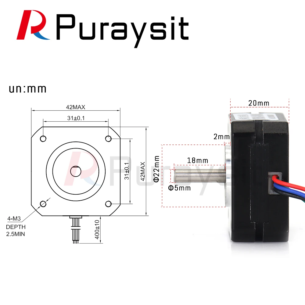Шаговый двигатель Nema 17 20 мм 16 см 1A Nema17 шаговый 4-Lead 17HS08-1004S для экструдера с ЧПУ